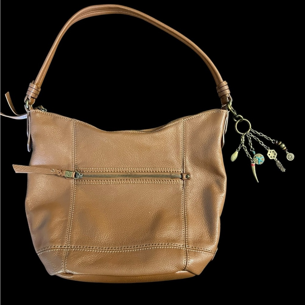 The SAK Sequoia Pebble Leather Hobo Shoulder Bag Handbag Purse Brown W/ Charms